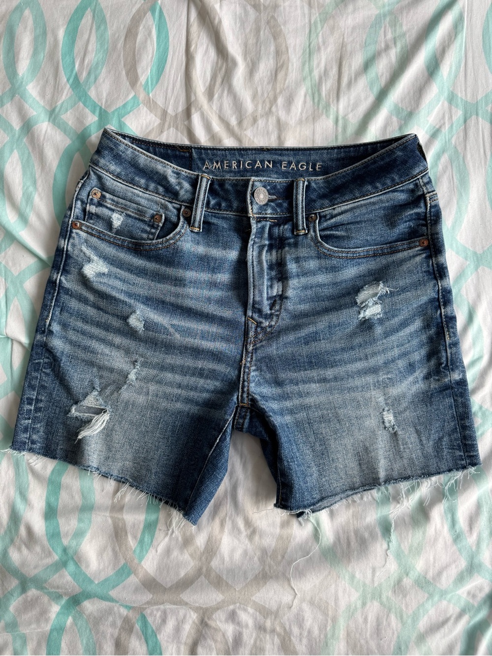 American Eagle Outfitters Medium Blue Distressed Denim Cutoff Shorts